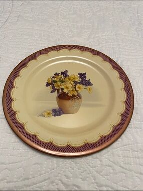 Vintage BARET WARE Primroses & Violets Round Tin Serving Tray Made in England